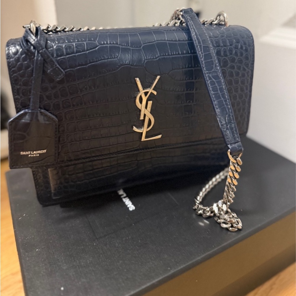 Saint Laurent Medium Sunset Croc Embossed Bag